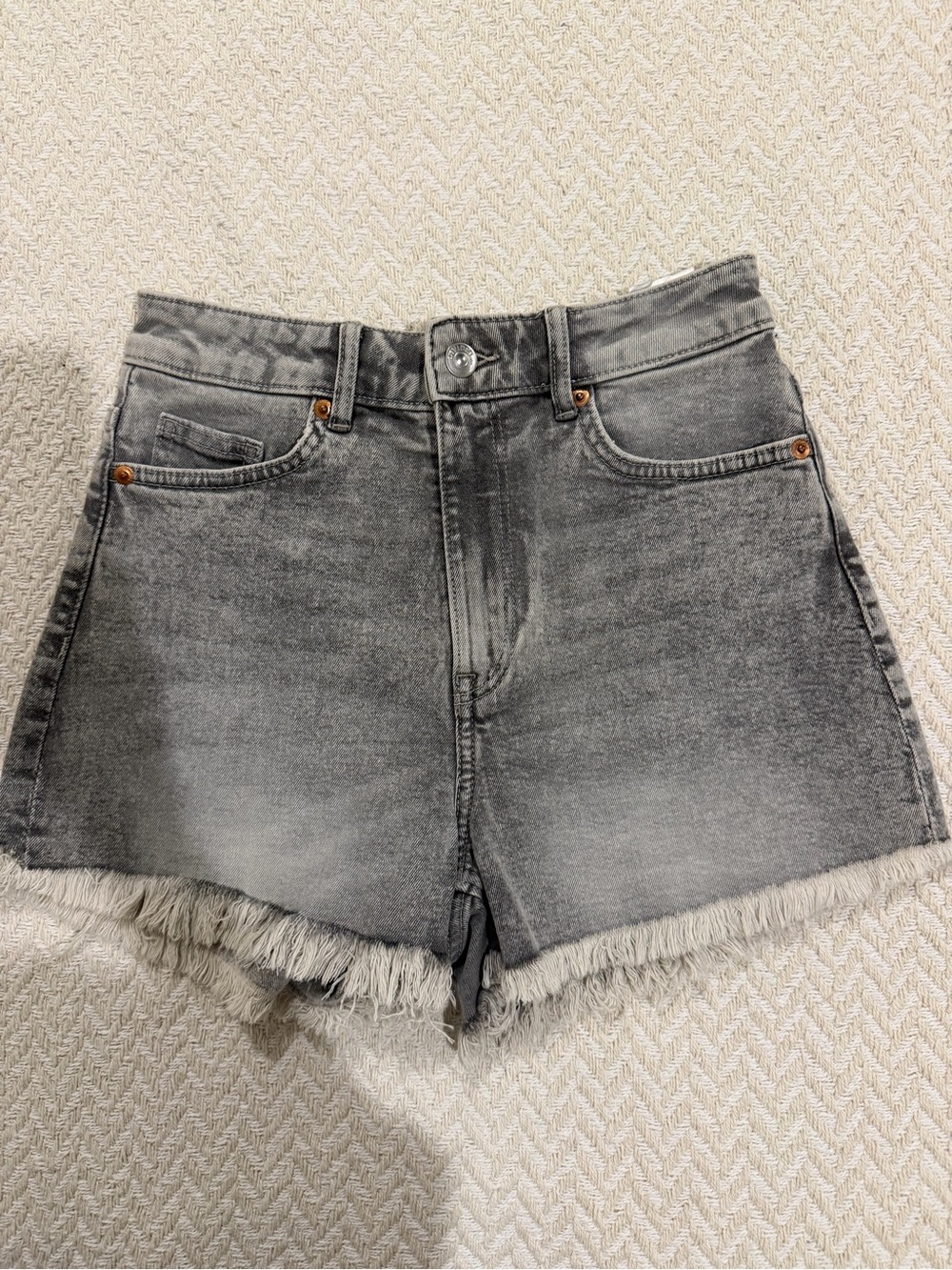 H&M Gray High-Rise Frayed Hem Denim Shorts